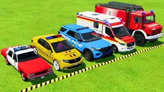 TRANSPORTING POLICE CARS, AMBULANCE CAR, FIRE DEPARTMENT VEHICLE WITH TRUCKS ! Farming Simulator 22