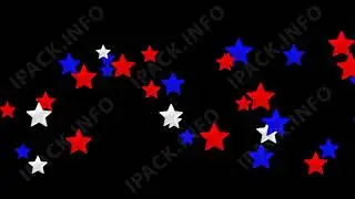 Animated red, blue, white moving stars video on black background. Color stars video footage