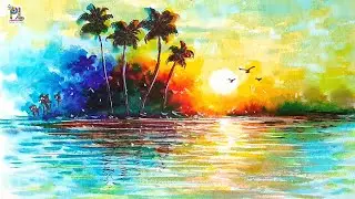 How to paint Easy Sunset Scenery Art