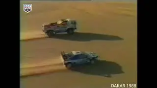 DAF Turbotwin X1 overtakes the leading Ari Vatanen in his Peugeot at @Dakar-rally1988