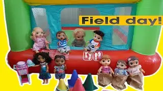 Baby Alive dolls Last Day of school Field Day Games, activities and bouncy House