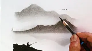 Chinese mountain landscape drawing with easy ways//