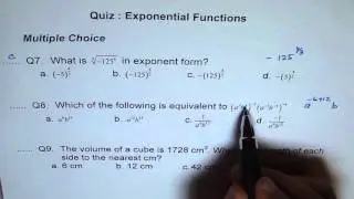 Quiz Exponential Function Q7 to Q9 Multiple Choice