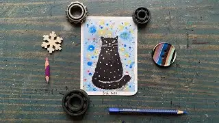 Drawing a postcard with a cat.