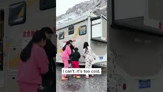 RV unknowingly entering the snowy mountains