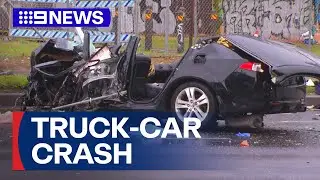 Man critical after car and truck collision in Sydney | 9 News Australia