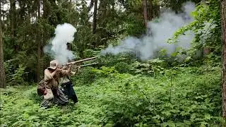 17th century matchlock musket fire in the woods