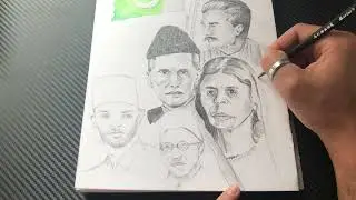 14 August drawing step by step 2024 | Pakistani flag and heroes drawing