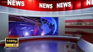 3D Virtual News Studio Background With Desk Newsroom Background