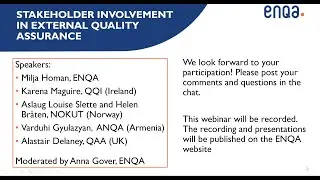 ENQA webinar: Stakeholder involvement in external quality assurance