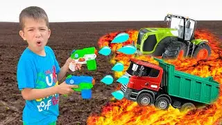 Darius rescues his Cars from Lava - Kidscoco Club Tractor video Compilation