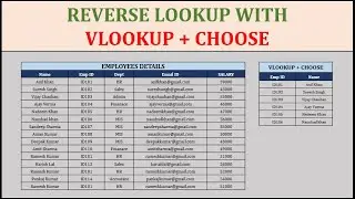 Reverse Lookup WITH Vlookup + Choose Function in Excel
