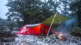 CAMPING in a BLIZZARD - Winter Snowstorm - Heavy Rain Camping