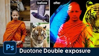 Duotone Double exposure effect | Monk tiger bird in Photoshop [Photoshop tutorial] |Speed art