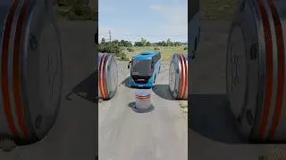 Mix Colour Buses & Cargo Truck vs Bollards crash #shorts #beamngdrive #bus