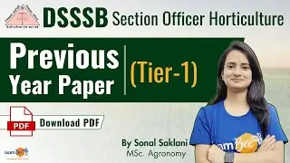 DSSSB 2024 || DSSSB Section Officer Horticulture Previous Year Paper (Tier 1) || By Sonal Mam