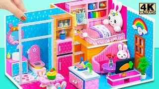 Building Bunny Mini House using Pink and Blue Color from Cardboard (EASY) ❤️ DIY Miniature House