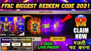 FREE FIRE BIGGEST REDEEM CODE 2021 | CLAIM NOW | FFAC REDEEM CODE 2021 | FFAC LIVE WATCHING REWARDS