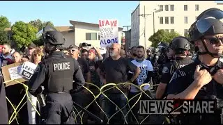 Police separate anti-LGBT activists & counter-protesters outside Glendale School Board - one arrest