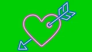 Animated 3D Neon Heart with arrow in green screen background | 4K