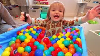 BALL PiT for NiKO BEAR!! games & crafts inside our house, coloring messages for friends, home fun!