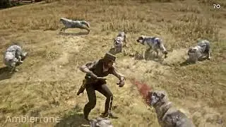 John Marston defends his home from wolves