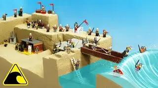 Castle Destroyed by Tsunami - LEGO Dam Breach Experiment - Wave Machine VS Vikings and Knights