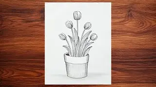 How to draw Tulip flower | Easy drawing for beginners