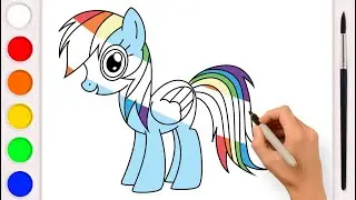 Learn to draw Rainbow Dash. Draw and colour My Little Pony. Drawings for children.