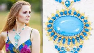 Оплетение кабошона бисером, мастер-класс. Колье 