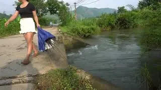 Genius girl repairs and restores antique industrial fan on the side of the river \ 🛠🛠🛠