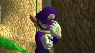 Waluigi celebrates before staring into your soul for 1 hour