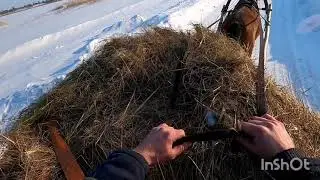 Деревенские приключения. Перевозка сена на коне.Village adventures. Hay transportation by horse.