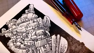 Pen & Ink Drawing - Space Station 🖋 [ASMR, No Talking]