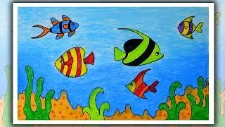 How to draw Underwater | Underwater Drawing | Fish Aquarium Drawing