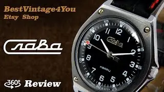 Hands-on video Review of Slava Racing Dashboard Style Early Quartz Soviet Watch From 70s