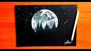 Easy Black And White Moon Drawing For Beginners | How To Draw The Moon | Black Paper