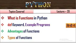 What is Function in Python|Lecture-20| Function in Python for beginners