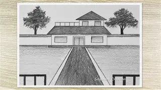 My House Scenery Drawing with Pencil, Easy Pencil Drawing for Beginners