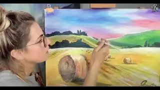 TIME LAPSE - ONLINE ART CLASS - HAYSTACK : STEP BY STEP GUIDE! (Age 5 +)