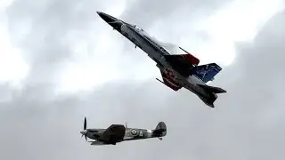 Royal Canadian Air Force McDonnell Douglas CF-188A Hornet+ Supermarine Spitfiref flypast at RIAT2024