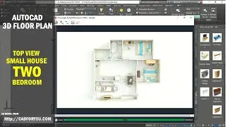 AUTOCAD SMALL 3D HOUSE PLAN TOP VIEW 2 BEDROOM