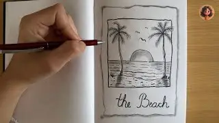 ASMR  Drawing The Beach Illustration with Pencil - Sketch Tutorial