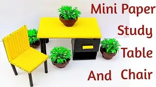 How To Make Mini Table And Chair With Paper / DIY Paper Mini Study Table And Chair / Miniature Craft