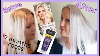 How to dye your own roots platinum blonde at home 2021| Loreal preference/John Frieda Purple Shampoo
