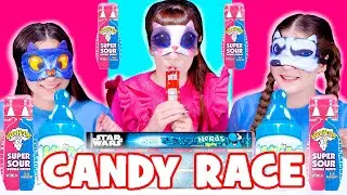 ASMR Pink Candy VS Blue Candy Race Eating Sounds