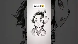 How to Draw Tanjiro in different levels 😳 #shorts #anime #drawing