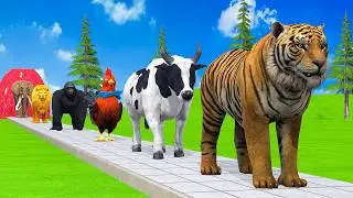 Paint & Animals Duck,Gorilla,Lion,Elephant,Cow,Sheep Fountain Crossing Transformation Animal Cartoon