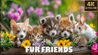 FUR FRIENDS 🐈 8 HOURS | CUTE ANIMALS RELAXATION FILMS 4K(60FPS) with Soothing Music