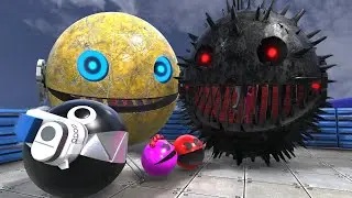 Pacman & Robot Pacman & Chain Chomp VS Spiky Evil Robot Pacman !!